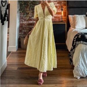 NEW Abercrombie & Fitch Textured Seersucker Tie-Front Puff Sleeve Dress Medium